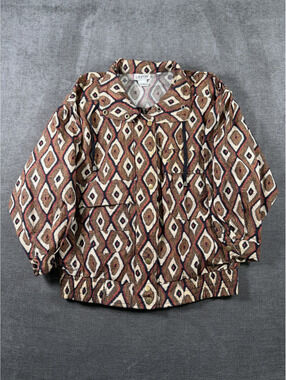Vintage Lavon Nylon Jacket with Geometric Pattern and Stud Accents, Medium